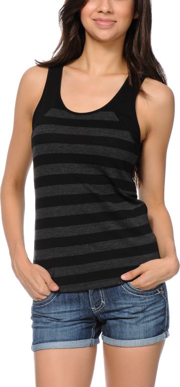Zine Girls Black & Charcoal Stripe Tank Top
