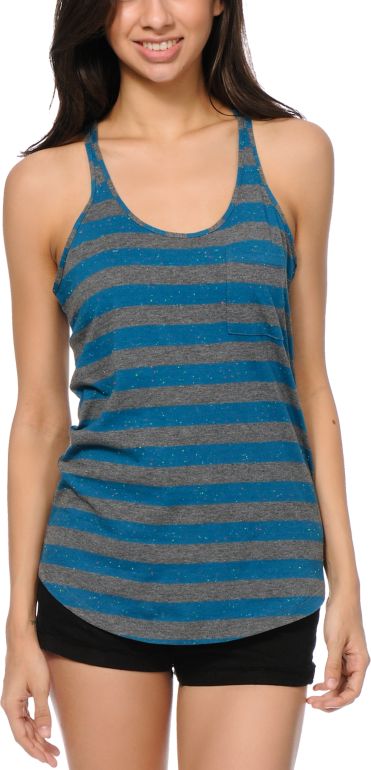 Zine Girls Lyon Blue & Charcoal Confetti Racerback Tank Top
