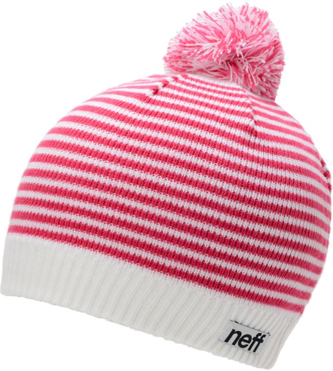 Neff Girls Hazel White & Pink Stripe Pom Beanie