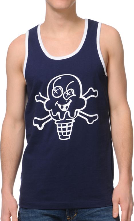 ICECREAM Cones And Bones Navy Tank Top