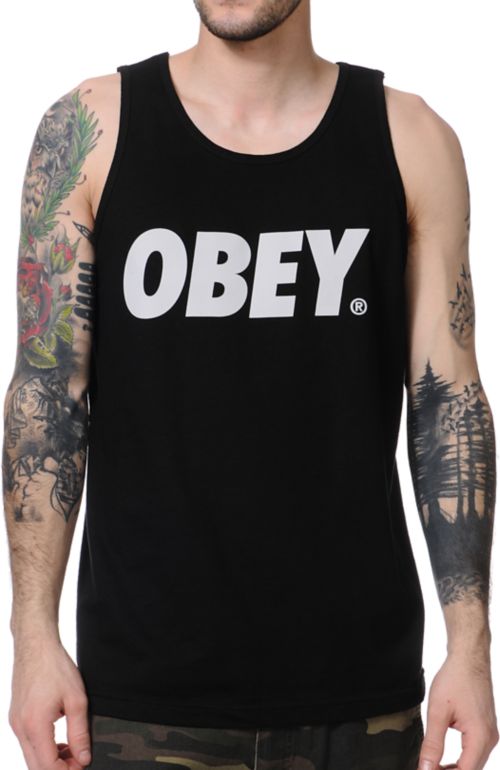 Obey Font Black & Grey Tank Top