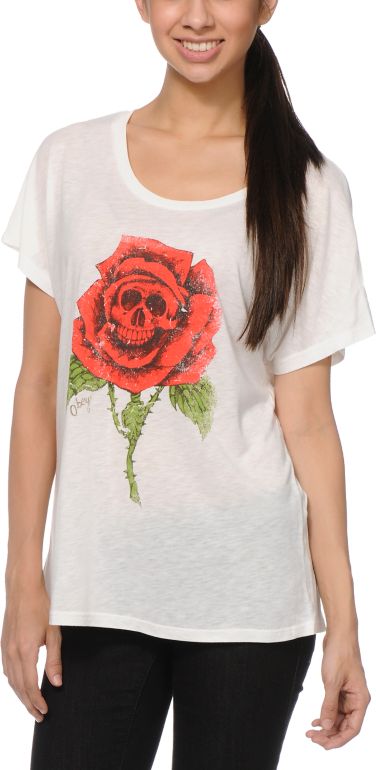 Obey Death Rose White Dolman Tee Shirt