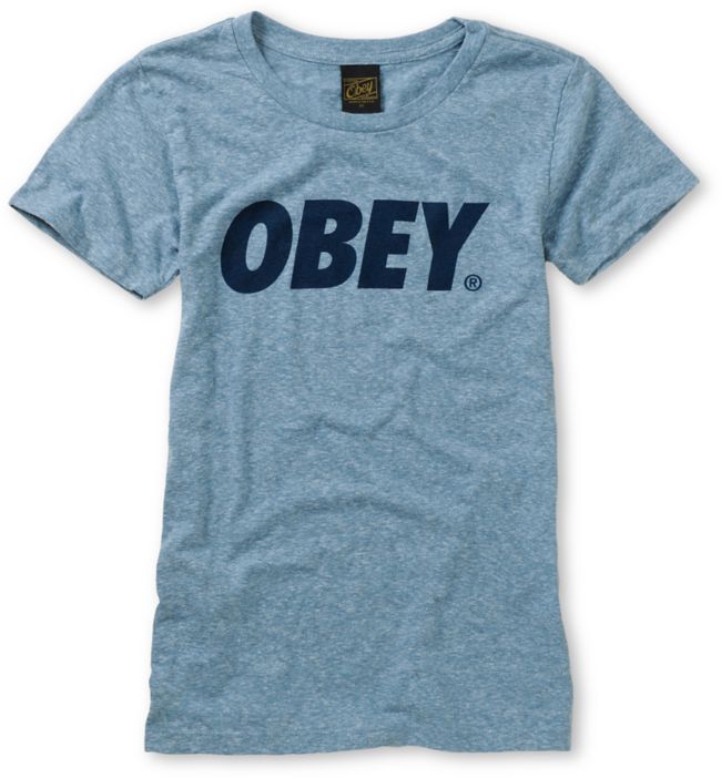Obey Classic Font Heather Blue Tri-Blend Tee Shirt