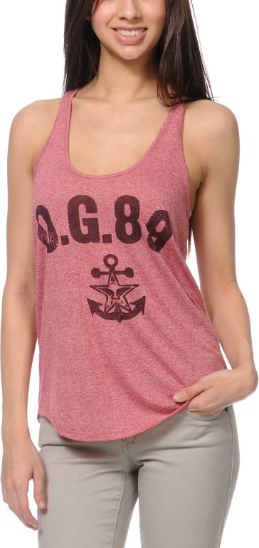 Obey Navy Red Mock Twist Racerback Tank Top