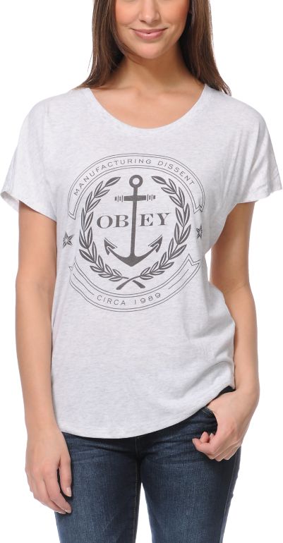 Obey Cruise Liner Heather White Dolman Tee Shirt