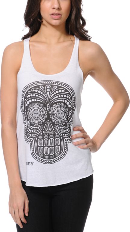 Obey Day Of The Dead White Racerback Tank Top