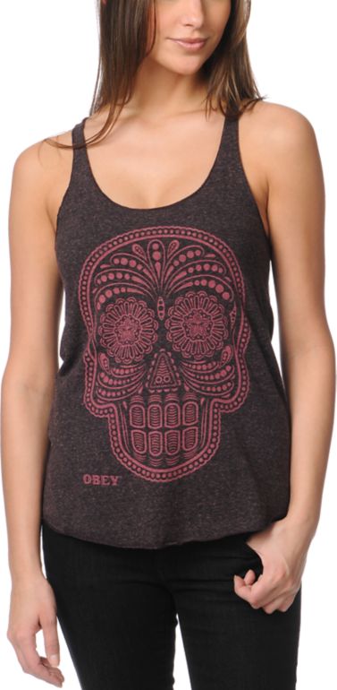 Obey Day Of The Dead Oxblood Red Racerback Tank Top