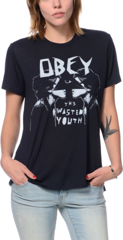 Obey Girls Wasted Youth Black After Hours Tee Shirt