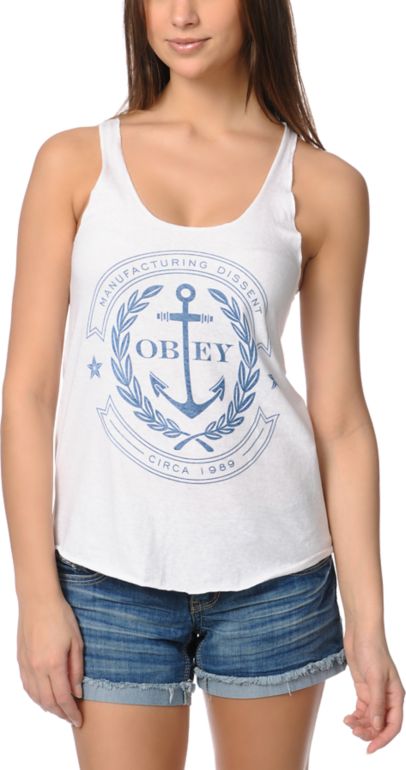 Obey Cruise Liner White Racerback Tank Top