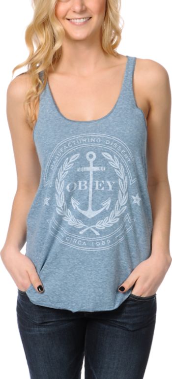 Obey Cruise Liner Heather Blue Racerback Tank Top