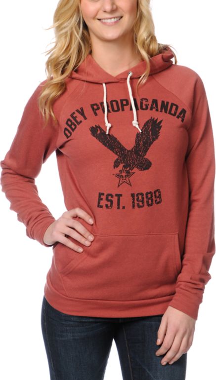 Obey Screaming Eagle Tour Heather Red Pullover Hoodie