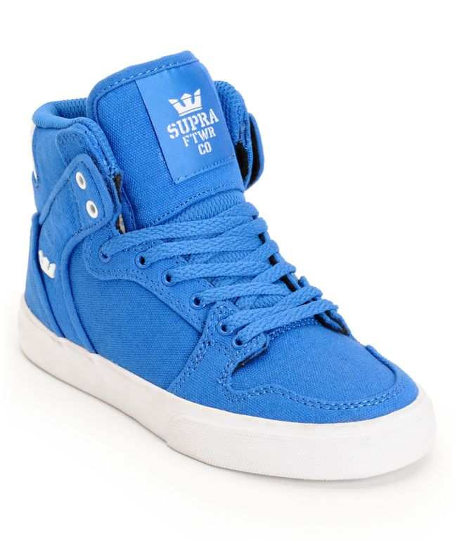 Supra Kids Vaider Royal Blue Canvas High Top Skate Shoes