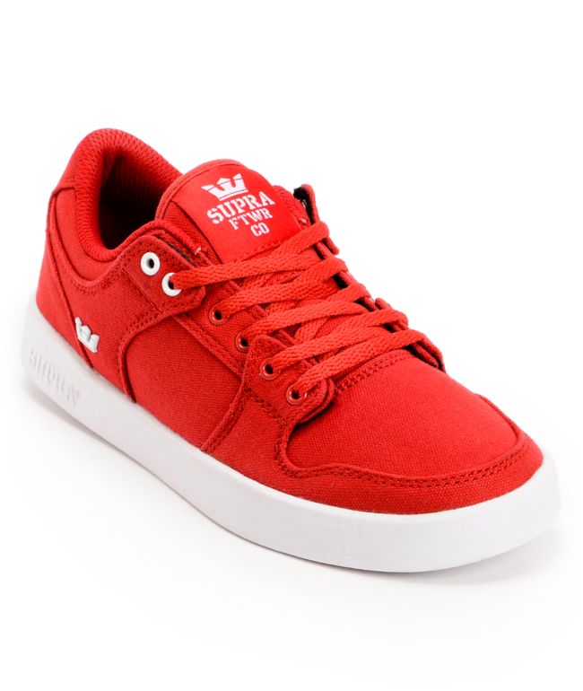 Supra Kids Vaider LC Red & White Canvas Skate Shoe