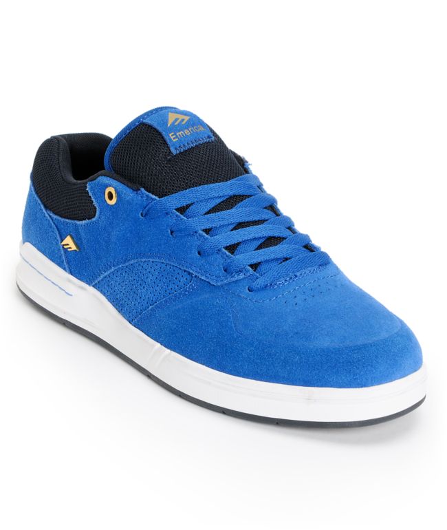Emerica The Heritic Blue, Black, and White Suede Skate Shoe