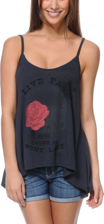 Cea+Jae Live Fast Charcoal Scoop Back Tank Top