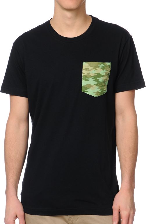 Glamour Kills  Black Camo Pocket Tee Shirt