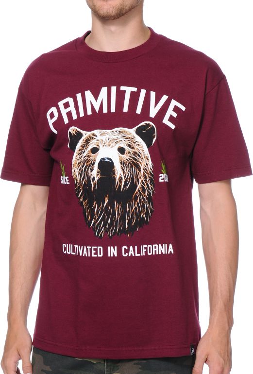 Primitive Golden Bear Burgundy Tee Shirt