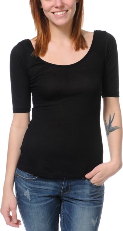 Lunachix Black Scoop Neck Fitted Top