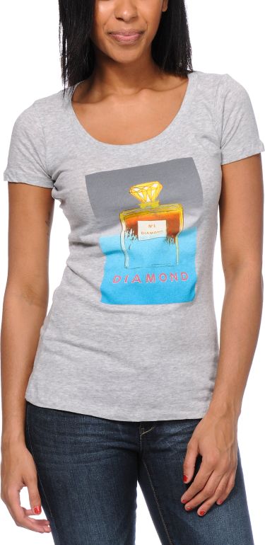 Diamond Supply Girls No. 1 Heather Grey Scoop Neck Tee Shirt