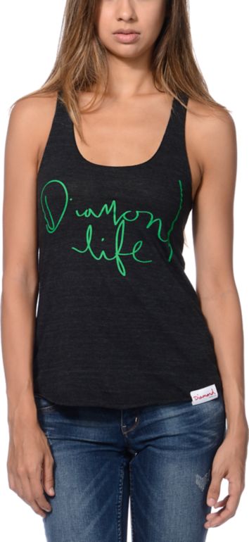 Diamond Supply Girls Handwritten Charcoal Racerback Tank Top