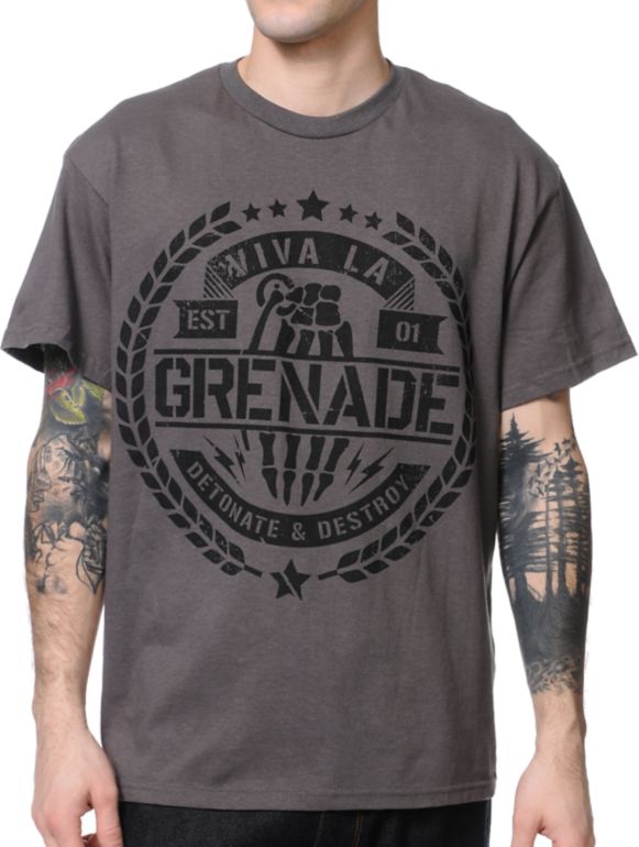 Grenade Viva La Crest Charcoal Tee Shirt