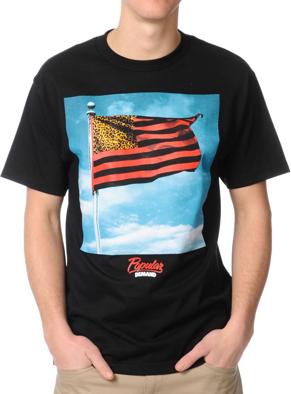 Popular Demand Wave Flag Black Tee Shirt