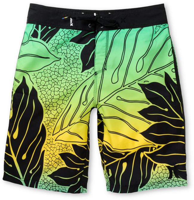 Hurley Zane Hawaiian Print Yellow & Green 22 Board Shorts