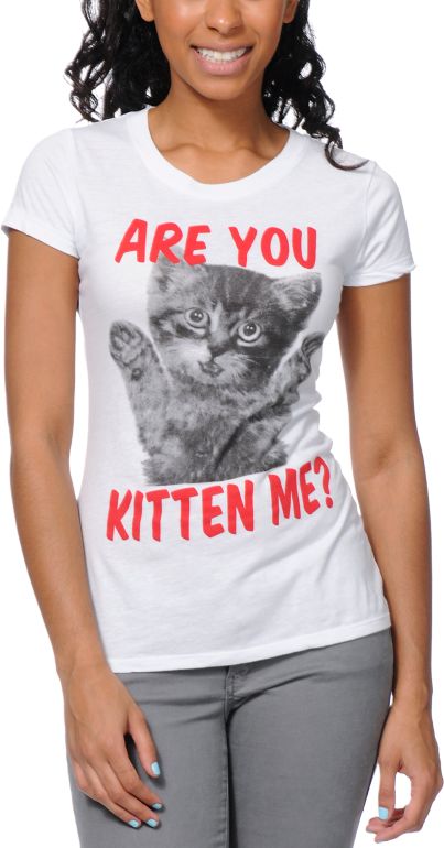 A-Lab Girls Are You Kitten Me White Tee Shirt