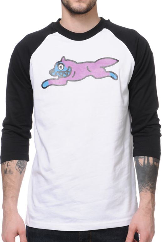ICECREAM Running Dog Black & Purple Baseball Tee Shirt