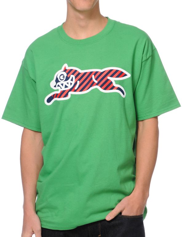 ICECREAM Striped Running Dog Kelly Green Tee Shirt