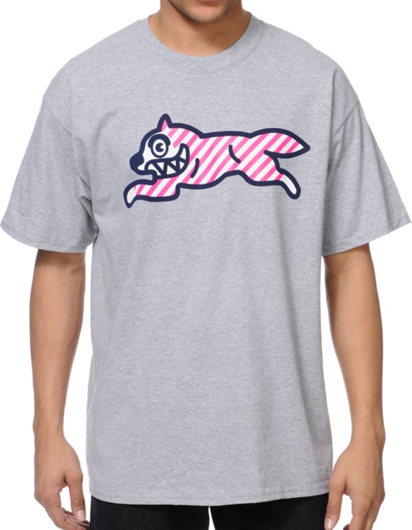 ICECREAM Striped Running Dog Grey Tee Shirt