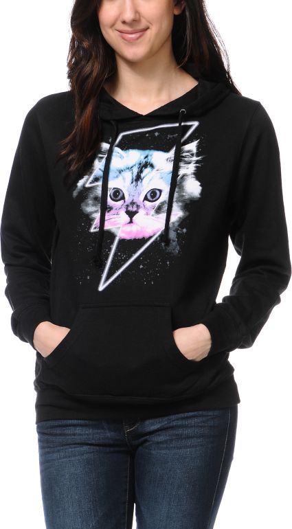 A-Lab Girls Thunder Cat Black Pullover Hoodie