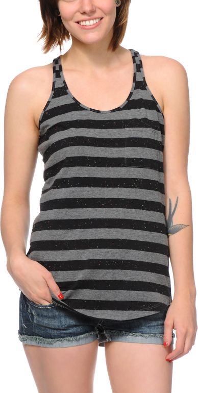 Zine Girls Black & Charcoal Confetti Racerback Tank Top
