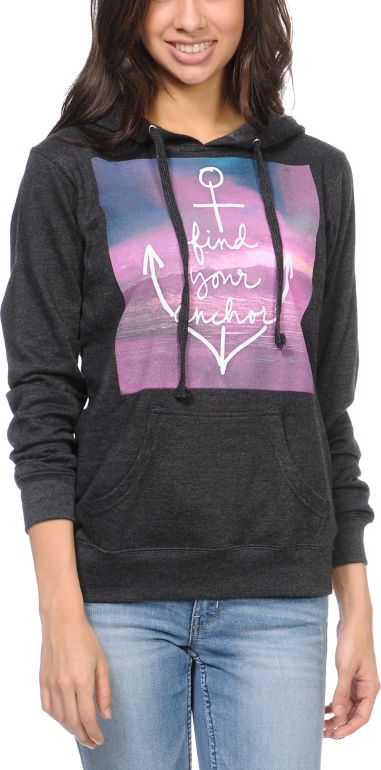 Empyre Girls Find Your Anchor Chacoal Pullover Hoodie