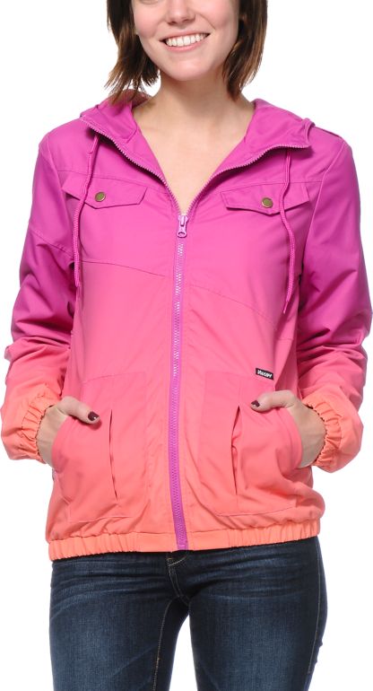 Volcom Girls Enemy Lines Blush Pink & Coral Ombre Windbreaker Jacket