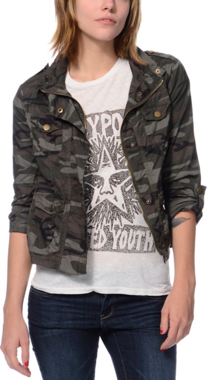 Angel Kiss Girls Camo Print Military Jacket