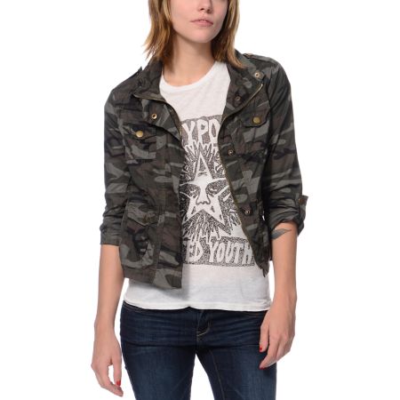 Angel Kiss Girls Camo Print Military Jacket