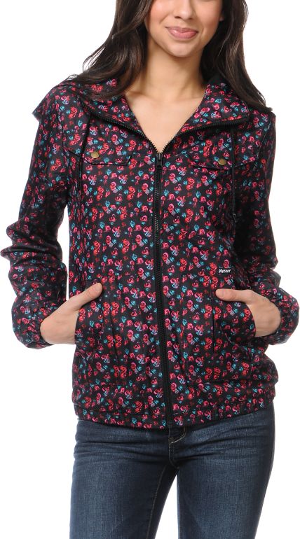 Volcom Girls Enemy Lines Floral Print Windbreaker Jacket