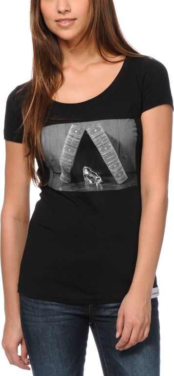 Diamond Supply Girls Life And Time Black Scoop Neck Tee Shirt