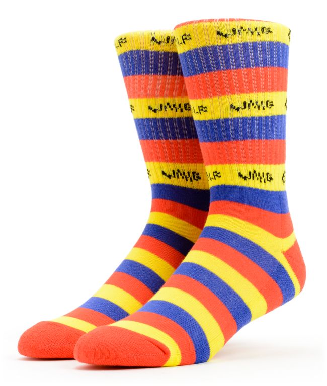 Odd Future Golf Wang Blue, Red & Yellow Crew Socks