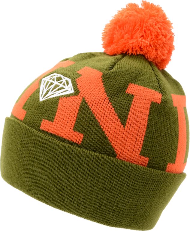 Diamond Supply Snow Pom Olive & Orange Beanie