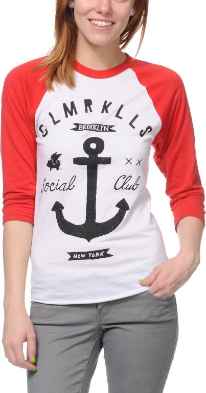 Glamour Kills Girls Brooklyn Anchor Club Baseball Tee Shirt