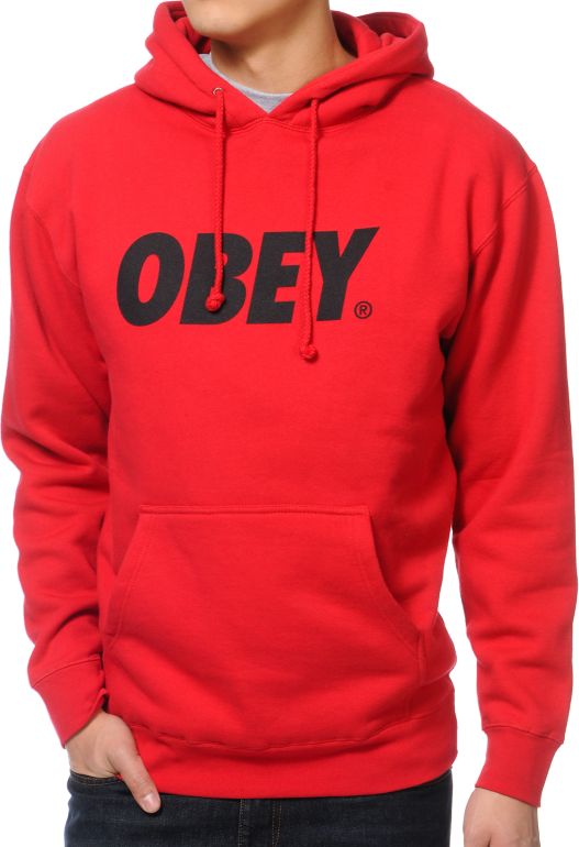 Obey Font Red Pullover Hoodie