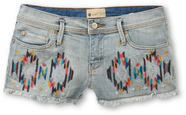 Roxy Embroidered Light Wash Denim Cut Off Shorts