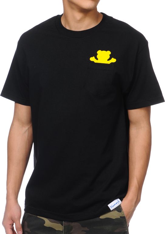 Diamond Supply x Grizzly Grip Tape Pocket Bear Black Tee Shirt