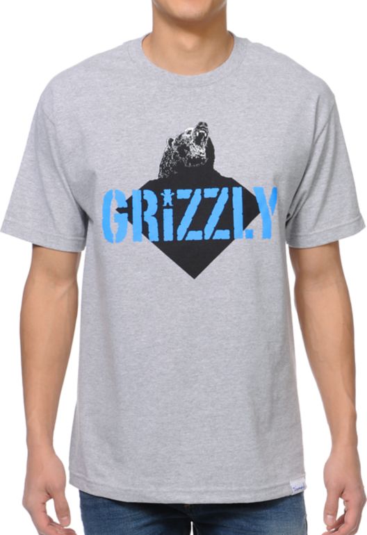 Diamond Supply x Grizzly Grip Tape Beast Heather Grey Tee Shirt