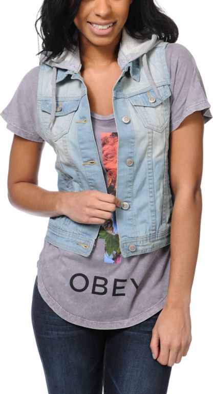 Thread & Supply Hooded Light Wash Denim Vest