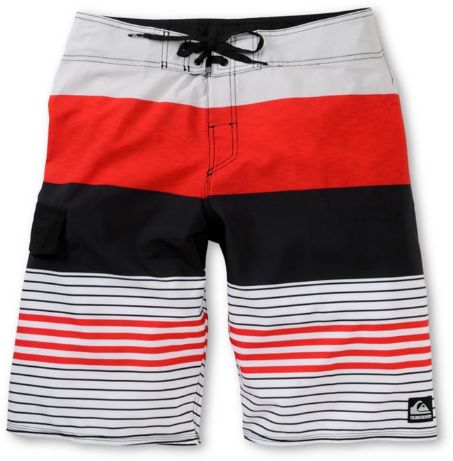 Quiksilver Clean And Mean Red & White Stripe Board Shorts