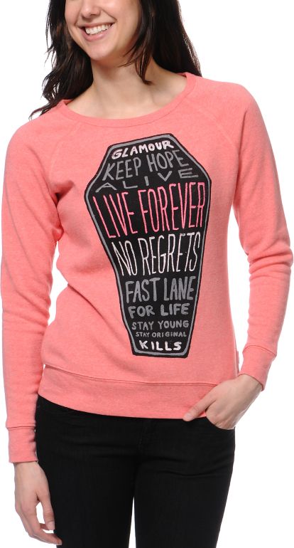 Glamour Kills Sleep Forever Coral Crew Neck Sweatshirt