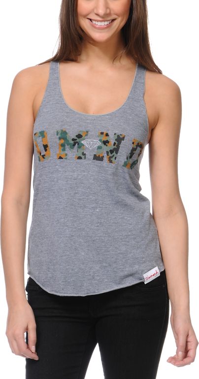 Diamond Supply Girls DMND Camo Print Heather Grey Tank Top
